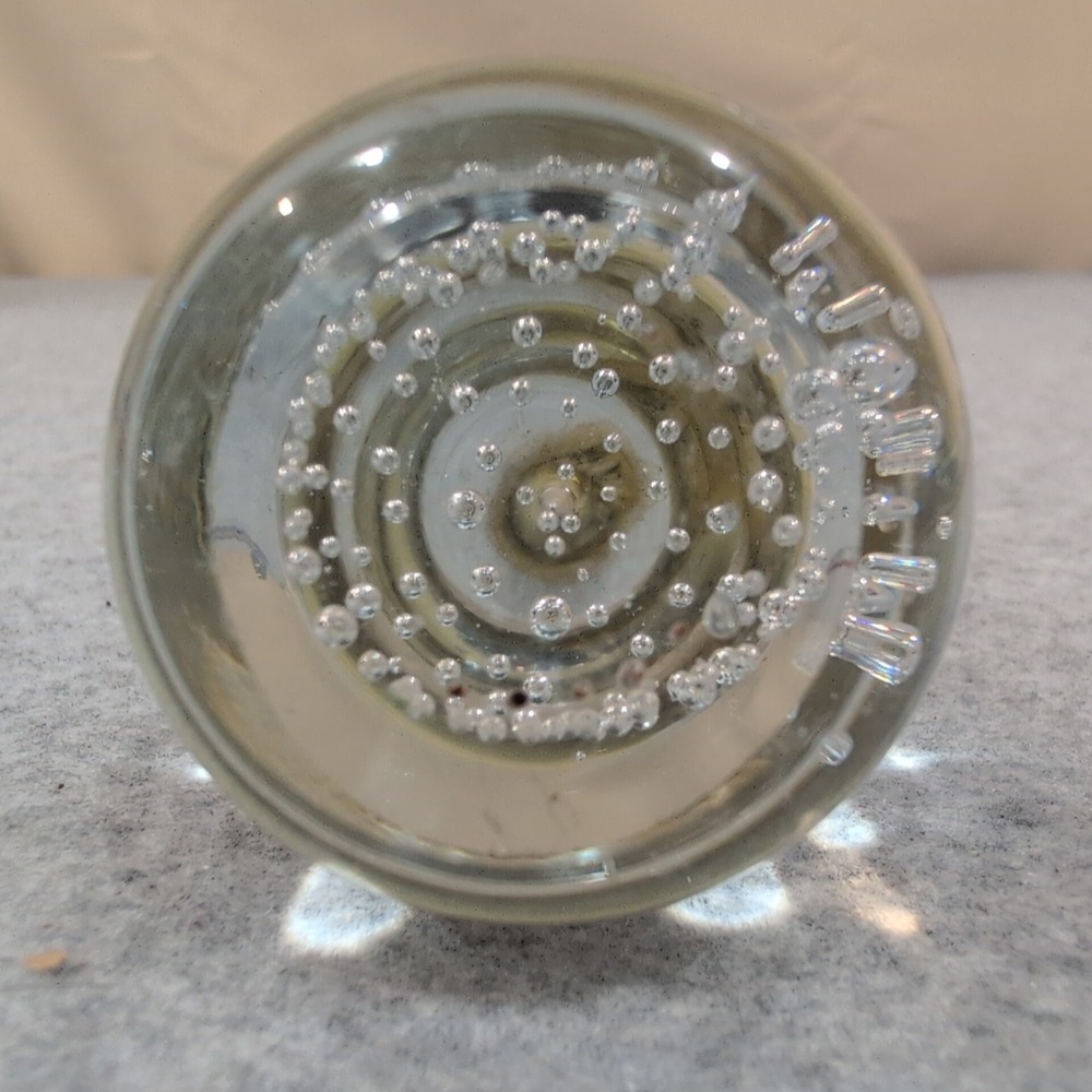 Vintage Clear Controlled Bubble Art Glass Pear Paperweight Metal Stem Figurine - Picture 3 of 4
